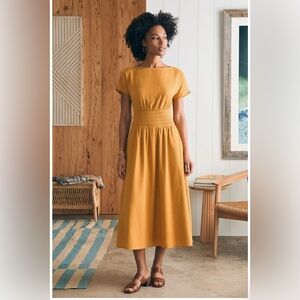 Faherty | Dresses | Faherty Coast To Coast Smocked Waist Organic Cotton  Maxi Dress Mustard Size S | Poshmark